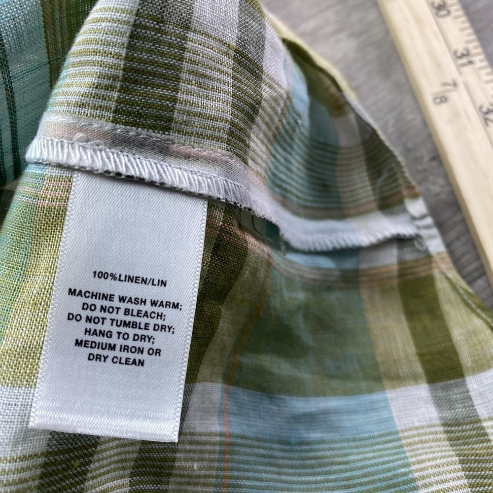 Lafayette 148 Shirt Womens Medium Green Plaid Linen 3/4 Sleeve New York Tunic - Picture 7 of 9